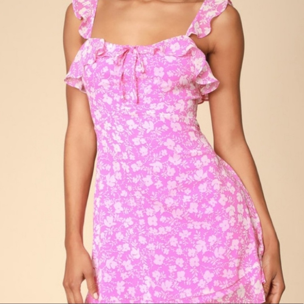 Livi Pink Floral Print Ruffled Skater Dress XS